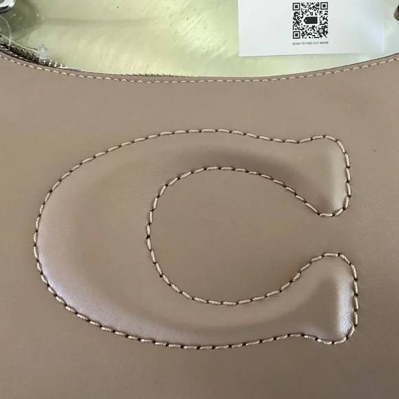 Coach Teri Silver/Taupe/Beige Smooth Leather Shoulder Crossbody Bag CR099 NWOT - Picture 6 of 16